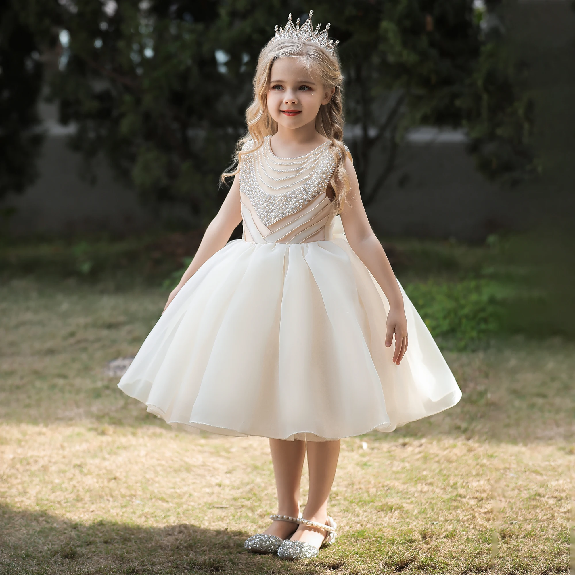 Unique Baby Girl 5-7 Years Old Princess Ball Dress Comfortable Floral Satin  Sequin Flower Lace for Birthdays Special Occasions
