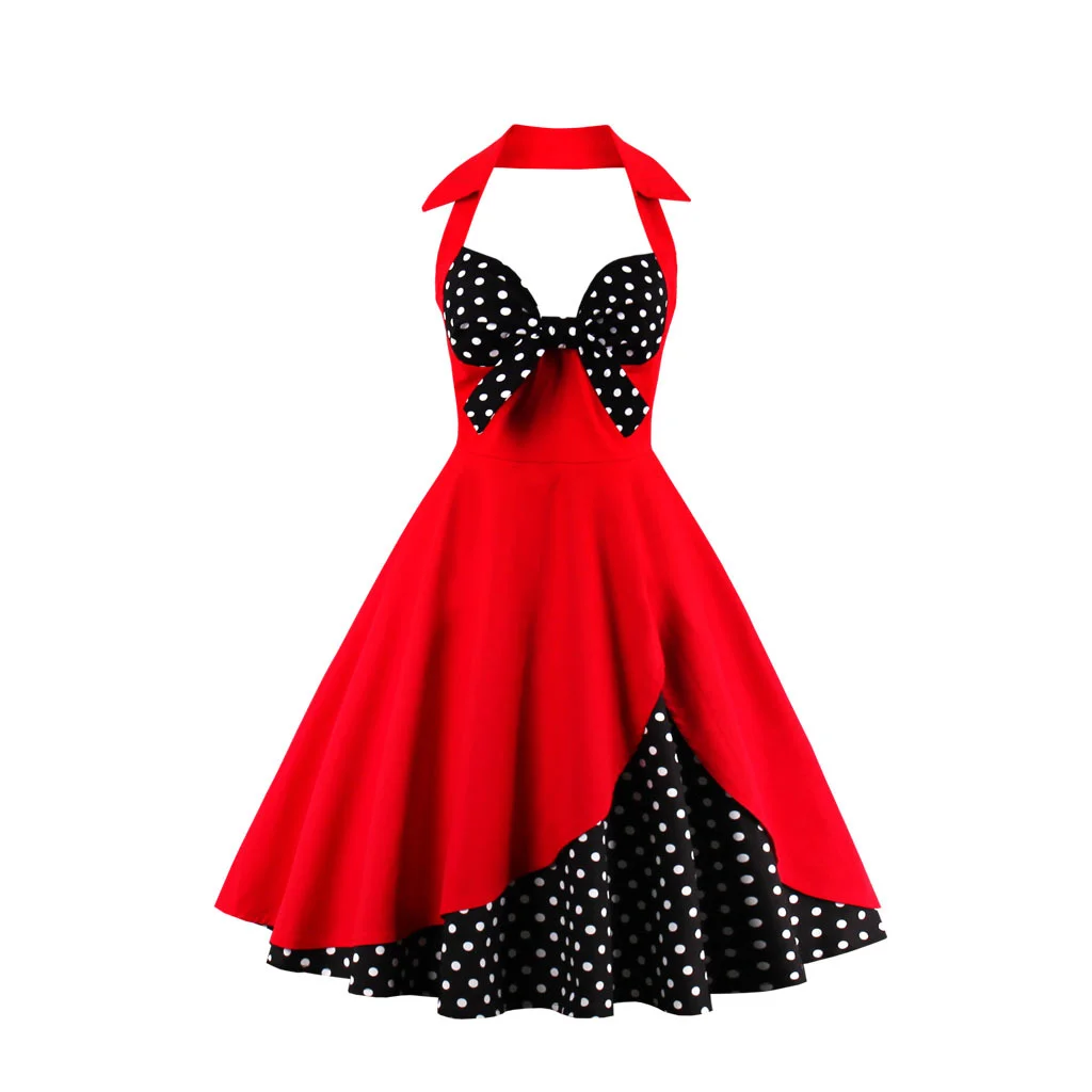 Новое платье для девочек, женские платья в ретро стиле рокабилли кинозвезды Хепберн с лямкой на шее свободное вечернее платье для вечеринки