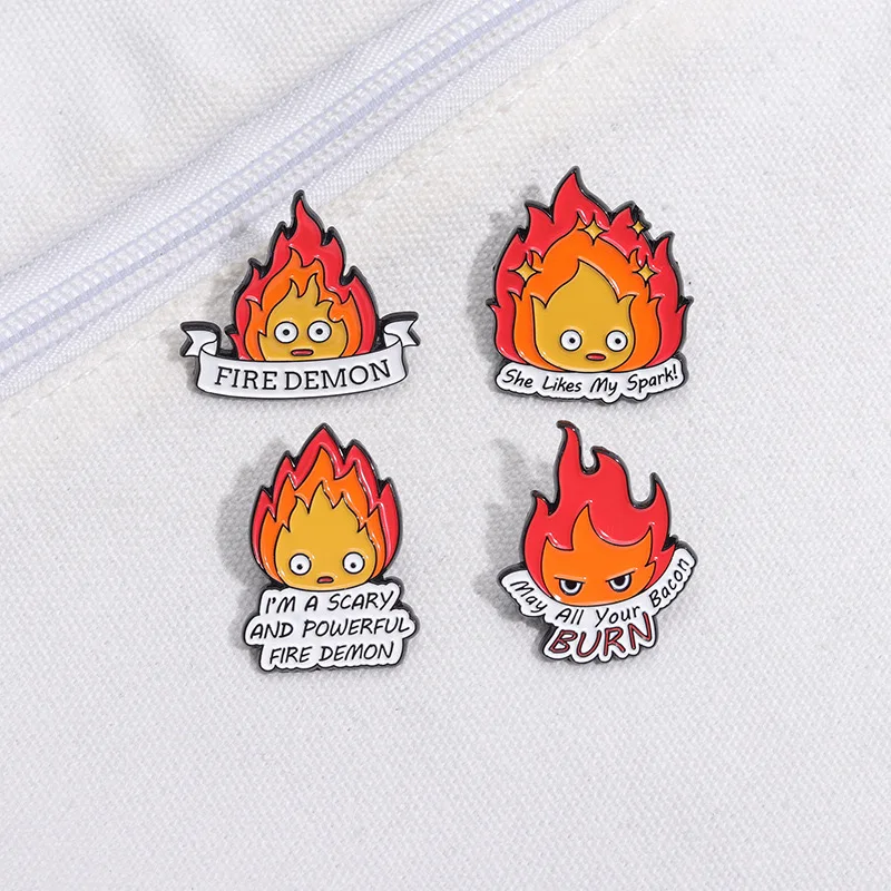 Cute Anime Flame Enamel Lapel Pins Cartoon Badge Pin Fire with Words ...