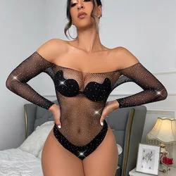 Женское прозрачное Сетчатое боди с длинным рукавом и открытыми