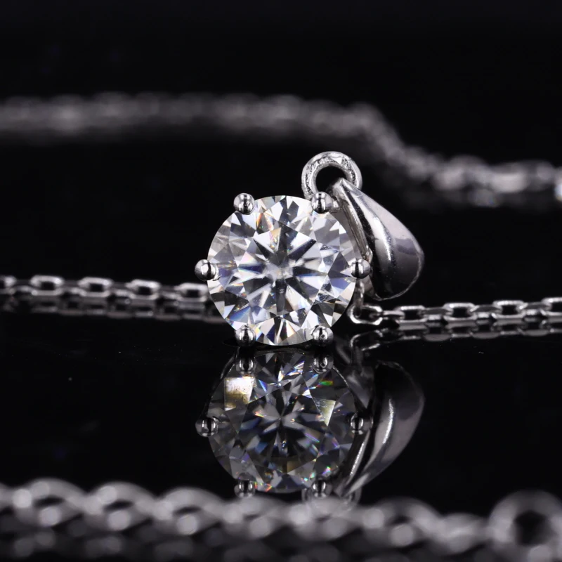 wholesale starsgem 14k白色纯金经典六爪实验室成长钻石吊坠项链