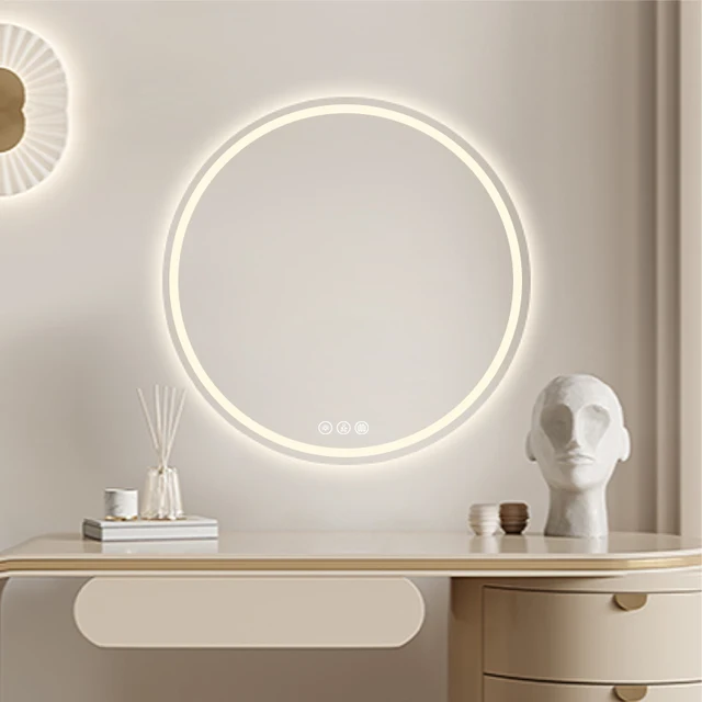 Modern luxury furniture circle smart led bathroom mirror anti fog backlit illuminated wall hair salon mirrors with led light