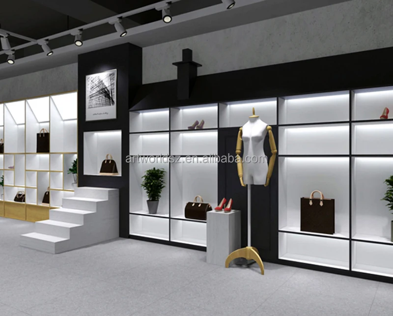 Modern Handbag Store Interior Design Custom Wooden Footwear Shop