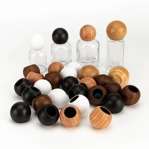 Glass Bottle Jar Custom Dark Wood Lid Bamboo Cap Spherical Matt Amber White Black Wood Cap