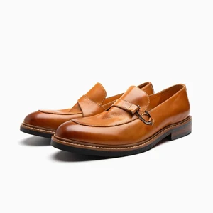 Men's Brown Leather Loafers  Slip-on  Style Dress Shoes Horsehide Casual Shoes for Business and Casual