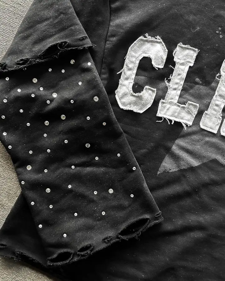 Customizable Heavyweight Oversized Acid Wash Double Layer Long Sleeve T-Shirt Men Salati Patch Stitch Rhinestone Fitted Print gallery 3