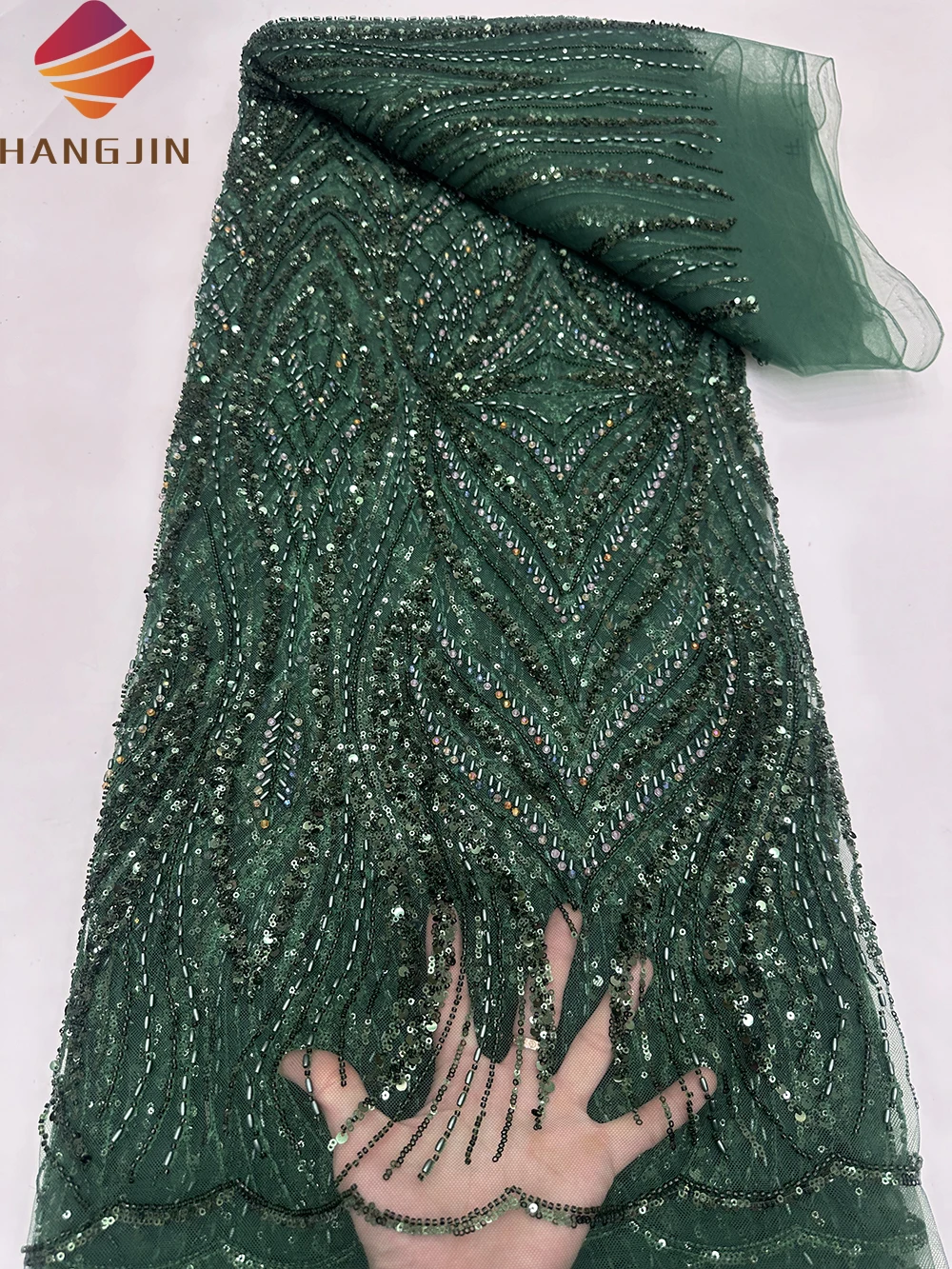 Latest Design Sequins Embroidery African French Tulle Lace Heavy Beaded Luxury 3D Lace Fabric With Sequence