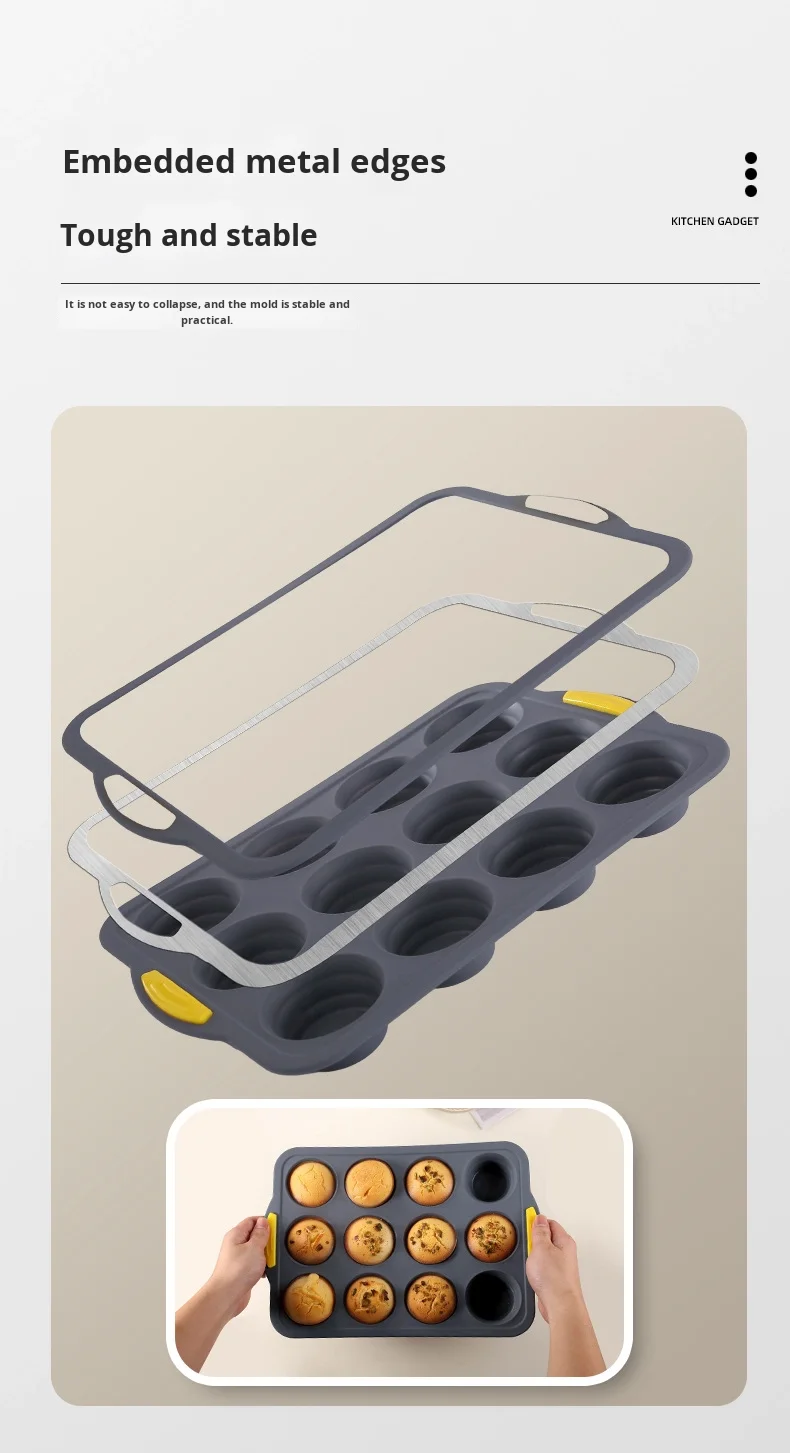 Silicone Muffin Cup Mold with Frame 12 Round Cake Baking Plate Oven Baking Mold Pudding Jelly Mold Non-Stick Reusable factory