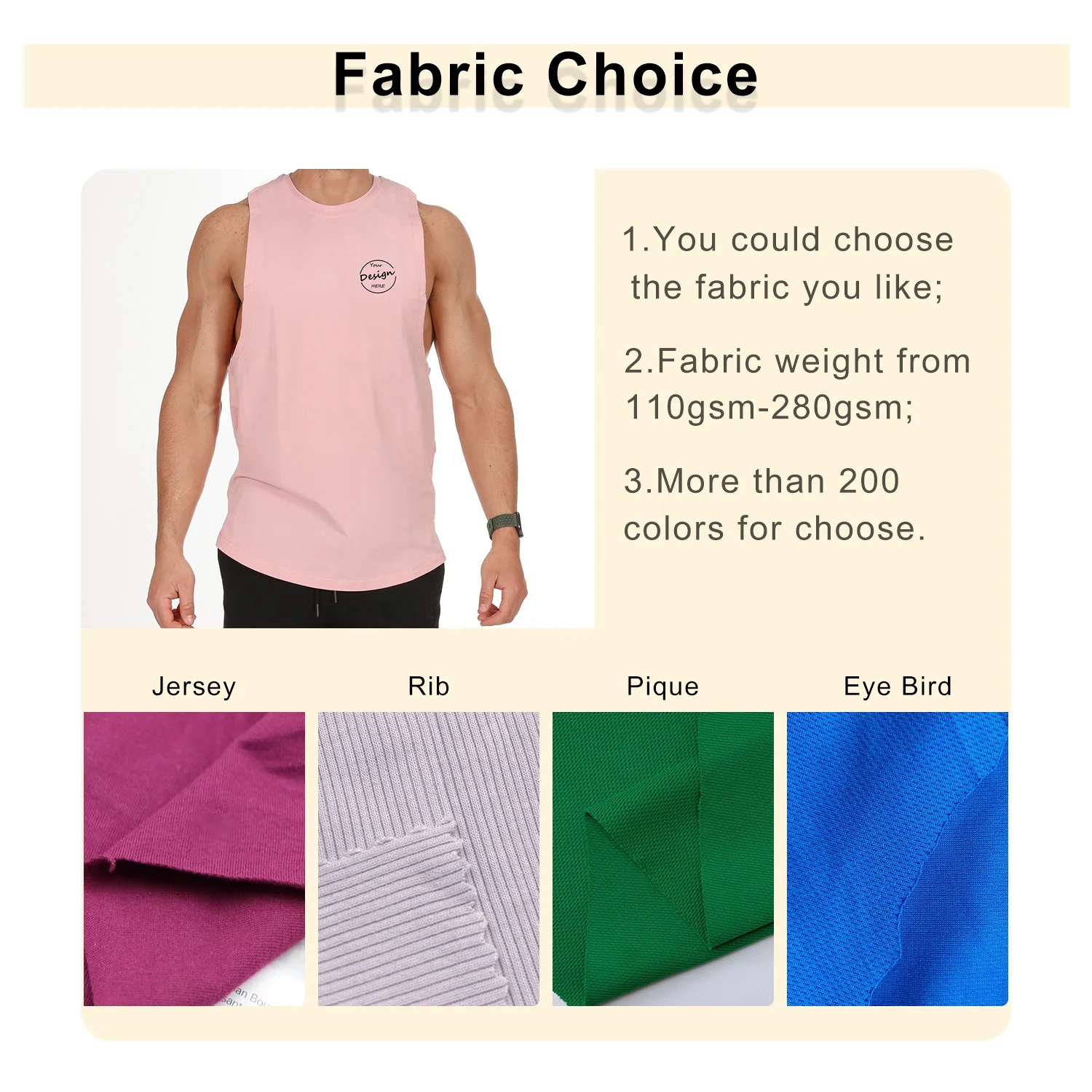 Wholesale Sport Wear Split Hem Men’s Tank Top Stringer High Quality Cotton and Spandex Tank Top Screen Print Logo