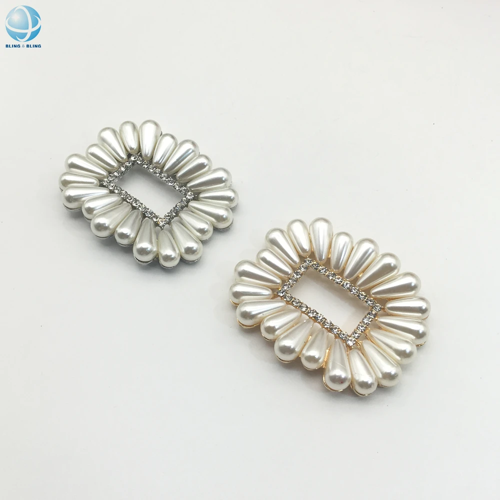 Square Rhinestone Pearl Shoe Decorations Charm Buckle Ornament Applique