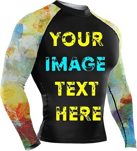 Men's Custom Logo Quick Dry Long Sleeve Compression Shirts UV Sun Protection Nylon Rash Guard for Diving Jiu Jitsu Training