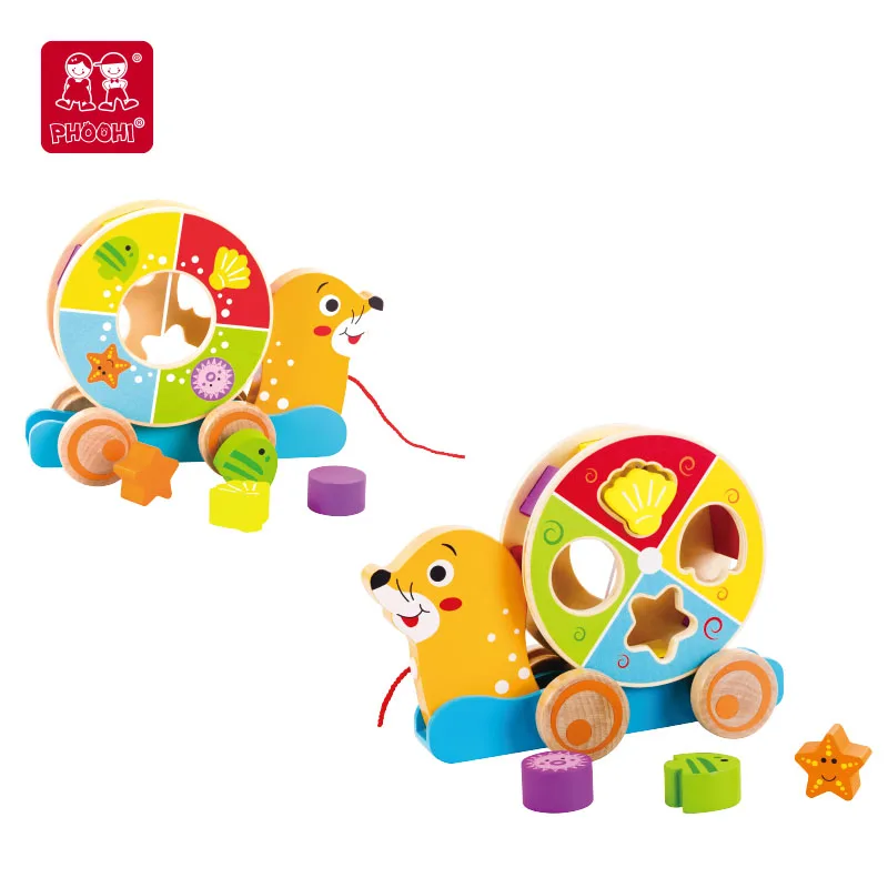 String Cart Wooden Pull Along Toy Educational Learning Montessori String Cart For ...