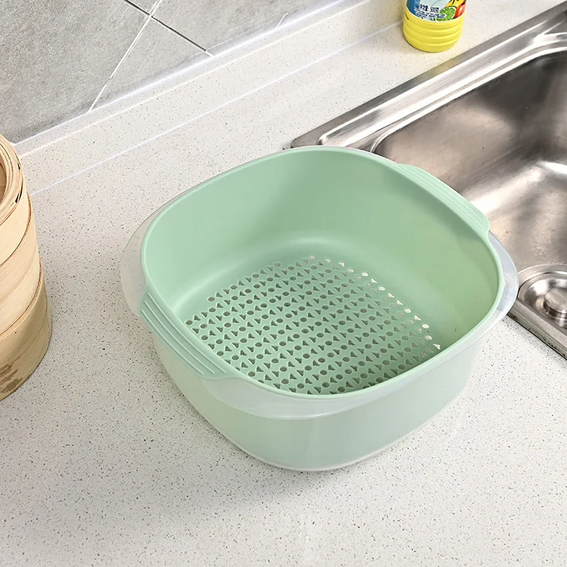 PET double drain basket creative color contrast plastic washing basket fruit basin household kitchen for fruit and vegetable supplier