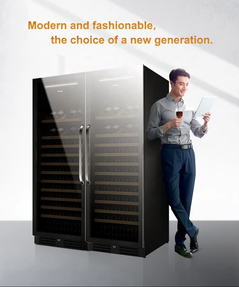 Compressor Intergrated Commercial Big Wine Cellar Refrigerator Dual Zone Double Door Wine Beverage Fridge Cabinet 300 Bottles