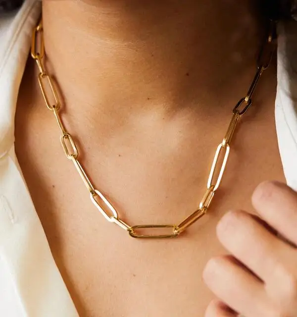 14k solid gold paper clip necklace 