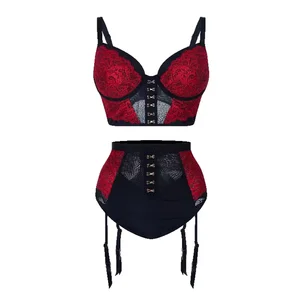 High Quality Sexy Lace High-Rise Underwire Women's Vintage Underwear Sets Lingerie Wear Two Piece Bra Suit for Sale