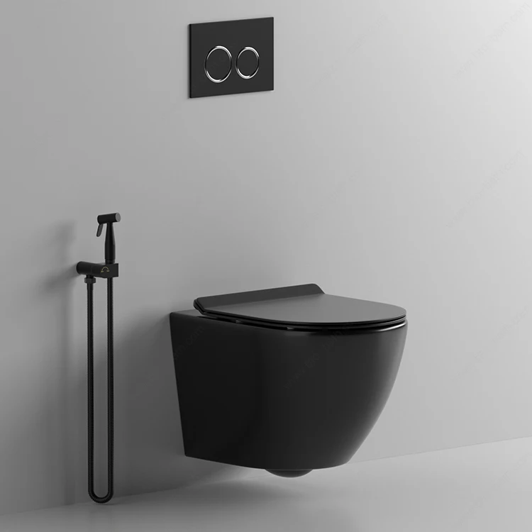 Luxury Matte Black Wall Hung Toilets Bowl Rimless Bathroom Ceramic Sanitary Ware Closet Bidet