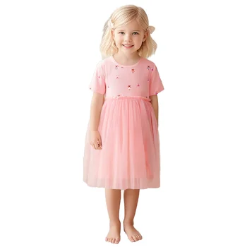 Summer New European American Style Girls Cotton Princess Skirt Short-Sleeved Pattern Decoration Kids Sweet Cute Skirts