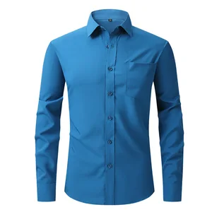 Professional Men's Anti-Wrinkle Cotton Shirt Four-Sided Elastic Single Breasted American Size Four for Autumn Work Business for