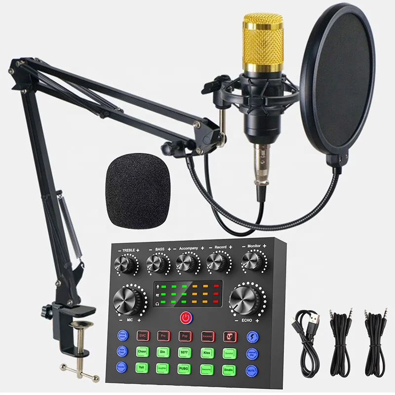 BM800 Portable Microphone Set With V8S Sound Card Professional Live Broadcast and Recording Equipment for Mobile Phones 5V Wired