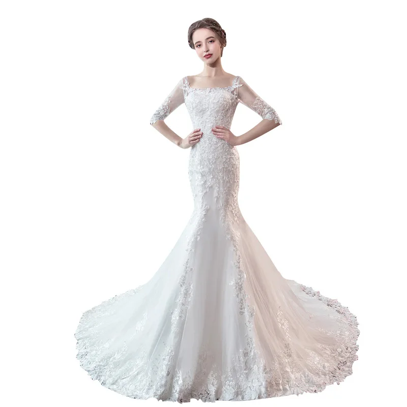 GS041 Bridal Fishtail Wedding Dresses Woman Boat Neck Wedding Dress