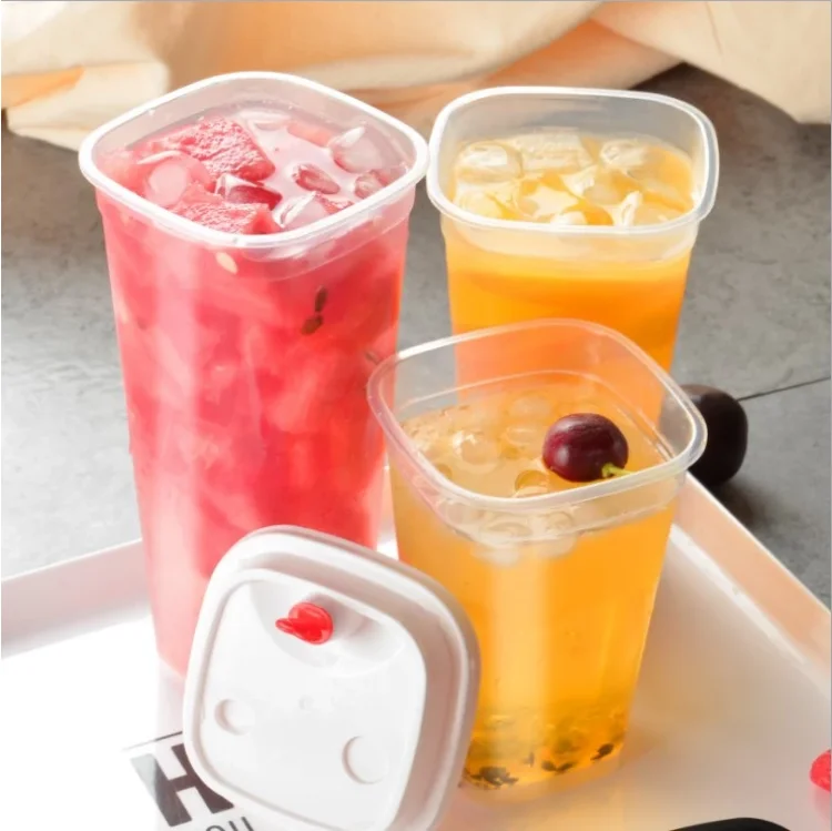 500ml Disposable Square Net Red Thick Injection Milk Tea Cup Plastic  Beverage Juice Cup Coffee Tea Packaging Cups with Cover - China 98 Caliber  Cup and Clear Cup price