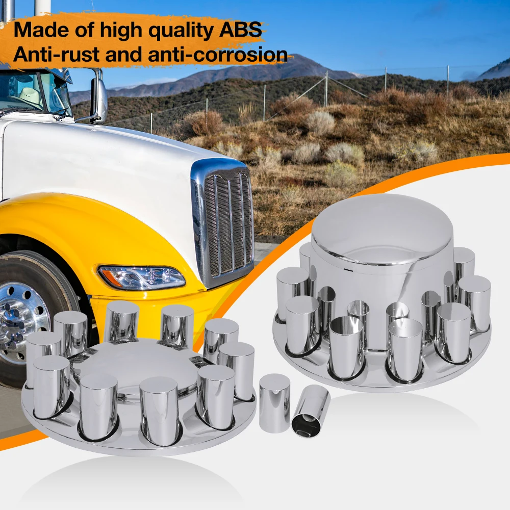 thumbnail image 2 of Semi Truck Chrome Axle Cover Set – Front & Rear With Cylinder Hub Caps & 33mm Lug Nuts By AUTOFUN 2 of 5