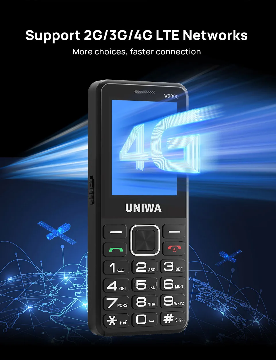 V2000 Manufacturer Big Battery Big Button Simple Seniors Mobile Cell Phone SOS Keypad Global 4G Feature Phone