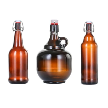 Wholesale Empty Amber Round Swing Top glass bottle 1L 2L Home Brewing Beer Glass Growler Jug