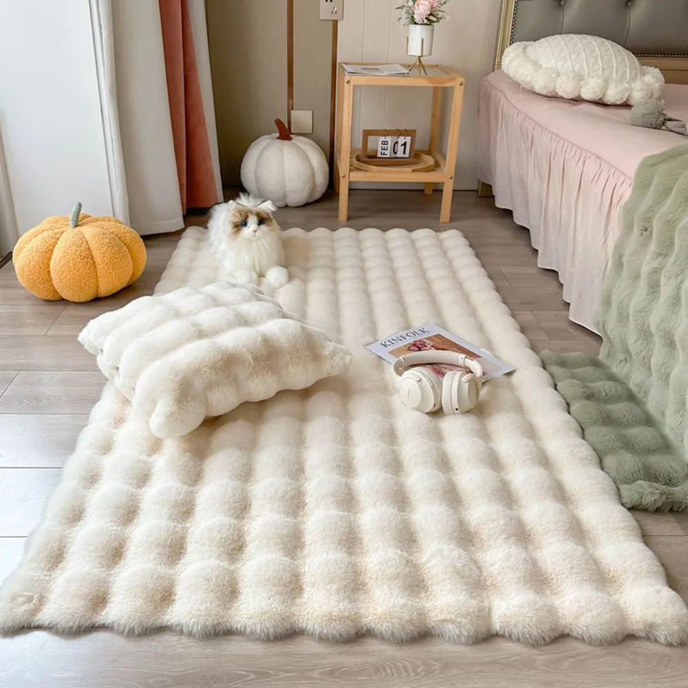 Modern Simple Creamy Style Antislip Living Room Bedroom Balcony Bedside Household Square Footcloth Carpet Mat