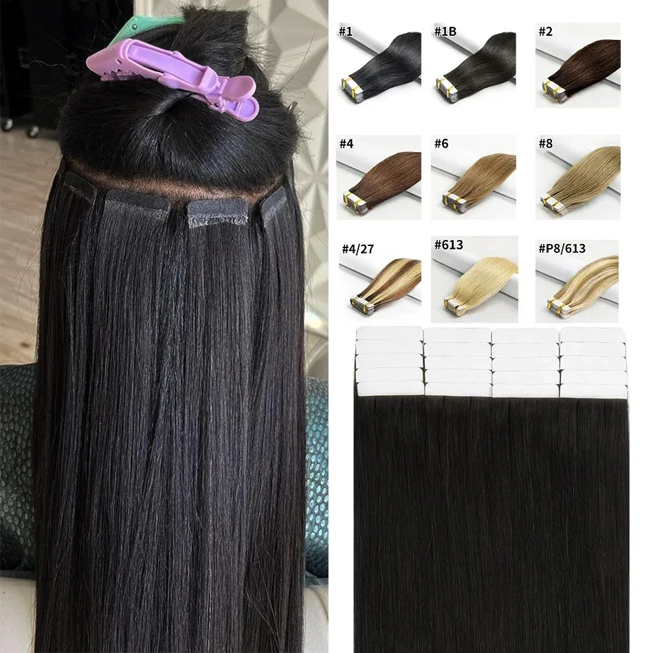 Straight Tape In Hair Extensions Skin Weft Tape Ins Hair Extensions 20Pcs 50G/Pack Adhesive Invisible 100% Real Human Hair Women_voghion.com