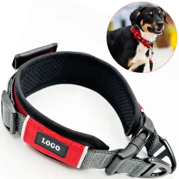 Custom 2 inch 5cm padded collar heavy duty Big Pet Training tactical Quick Release Tracker locator dog Collar With Airtag Holder