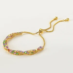 Muxcor Gold Plated Copper Zircon Fashion Beaded Bamboo Christmas Bracelets Charms for Bracelets Colorful Torsion Design
