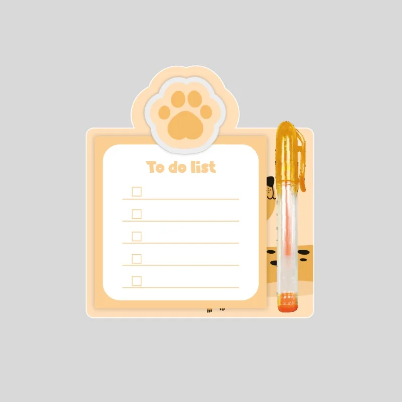 Portable Durable Mini Acrylic Clipboard With Cute Animal Design To-Do List Pad and Colorful Gel Pen for Kids Home School Use