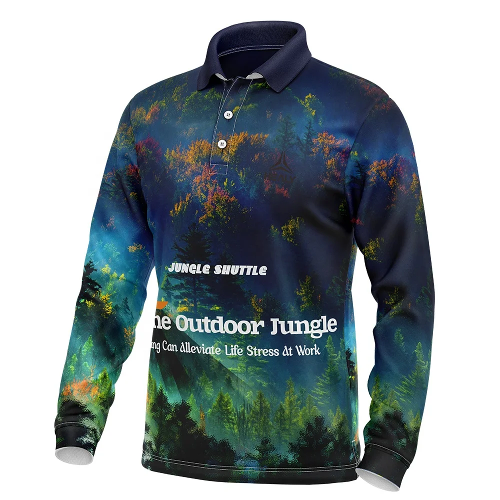 Custom All Over Print Long Sleeve Uniforms Men Fishing Polo Shirts