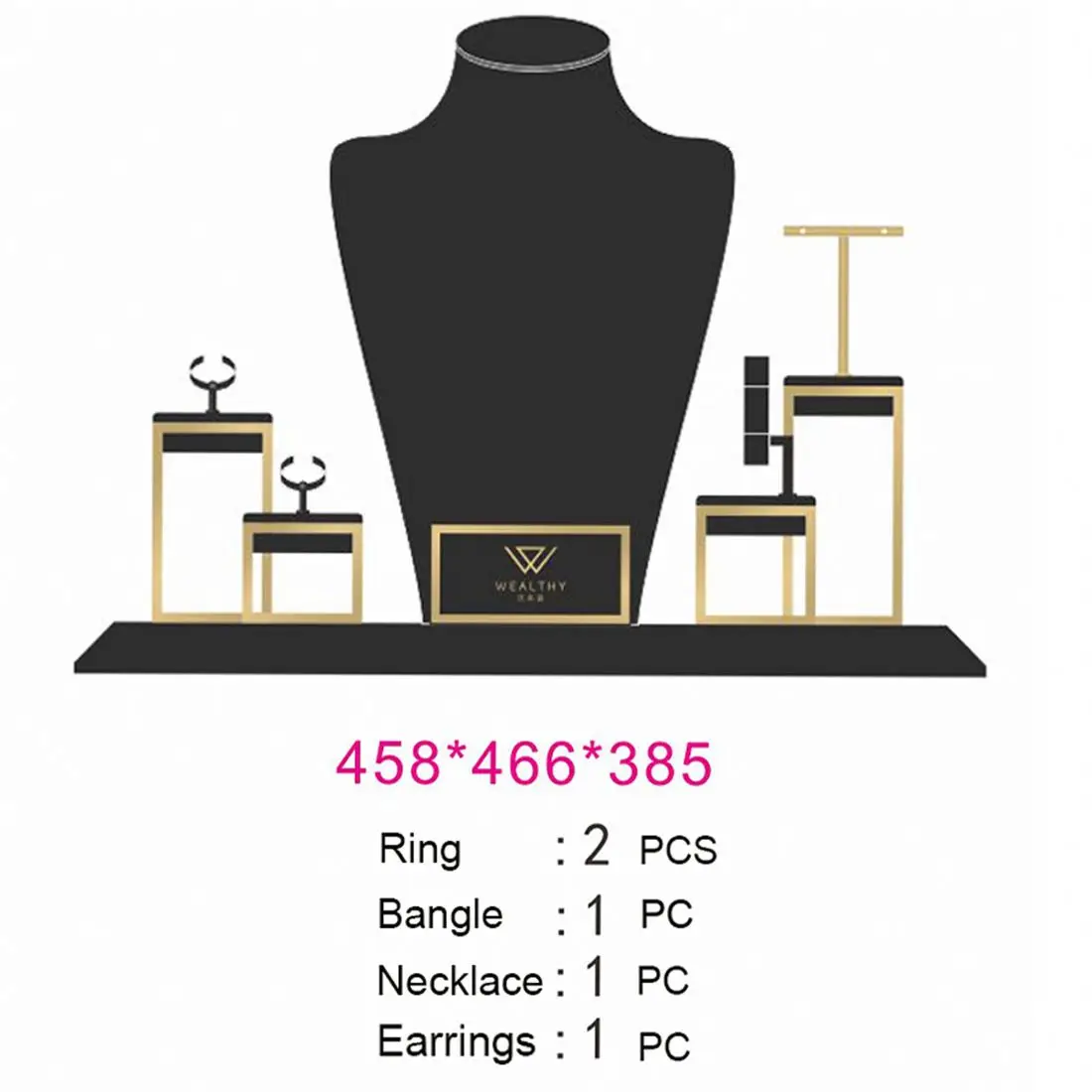 Tree Tower Tray Set t bar Metal Chain Velvet Necklace pink Watch Bust Custom Acrylic Jewelry Display Stand for Jewelry