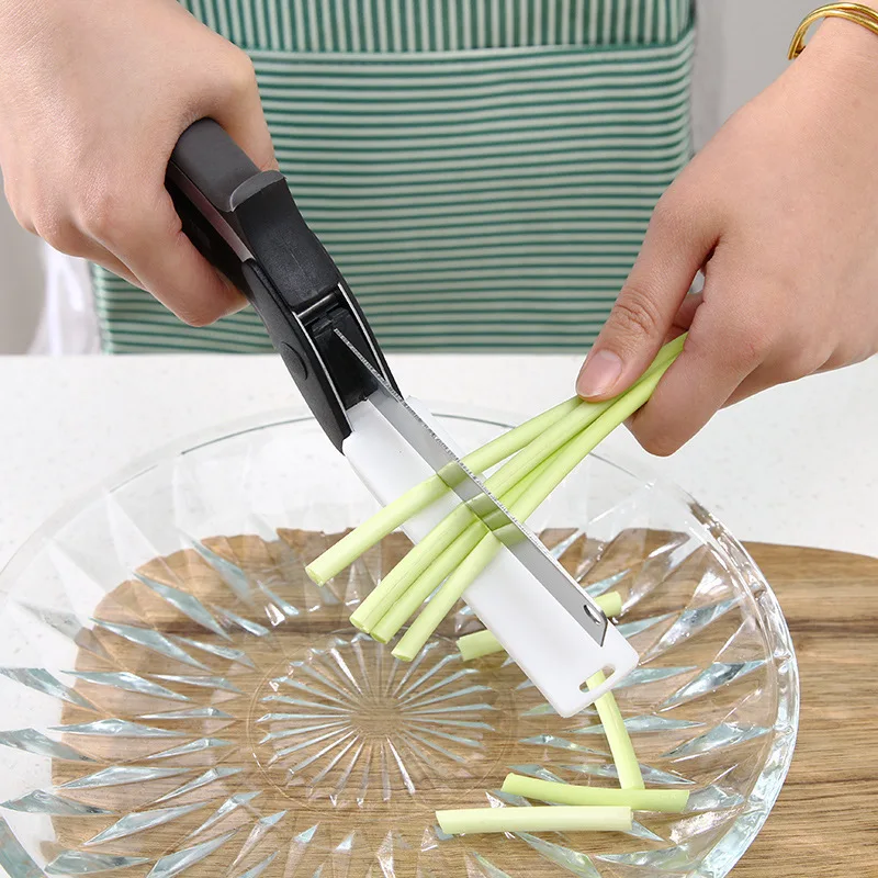 Two in One Kitchen Stainless Steel Scissor Vegetable 2 in 1 Scissors Multi Function Spring Scissor Food Knife