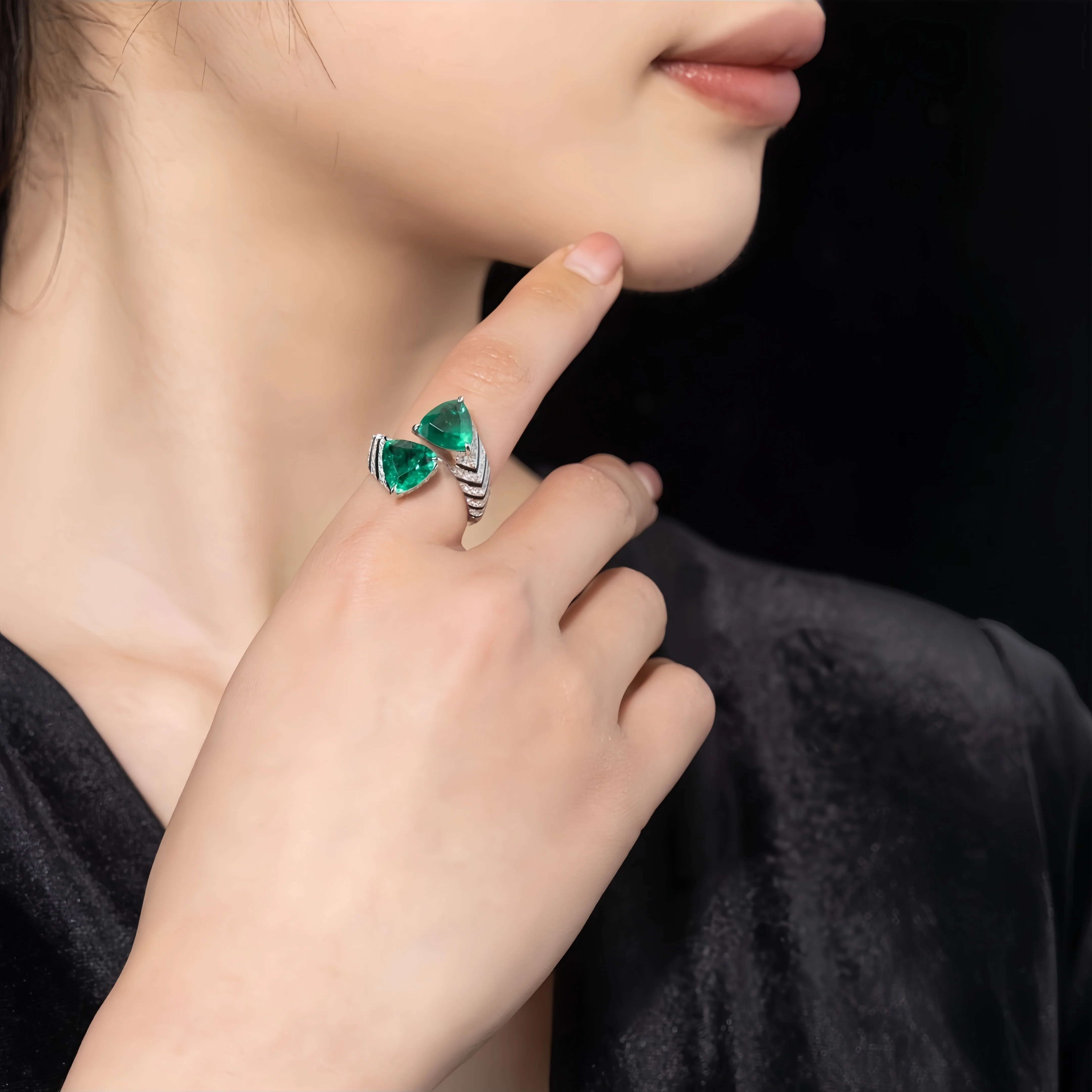 MUSHAN Jewelry Factory 925 Sterling Silver Adjustable Ring Luxury Designer Green High Carbon Diamond Fine Jewelry Women Rings