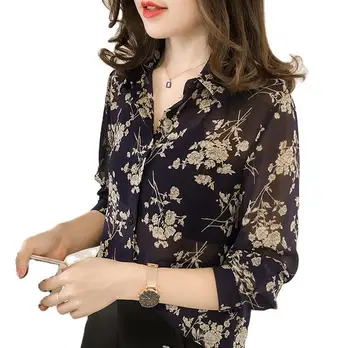 2022 New Fashion Women's Floral Printed Long Sleeve Lapel Button Shirts Women Girls Blouse Tops Shirt