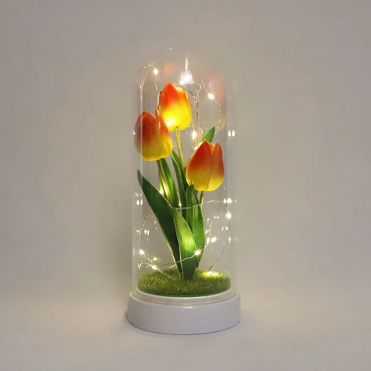 Wholesale clear hand blown glass flower cloche domes display led lights crafts decoration selling with wood base