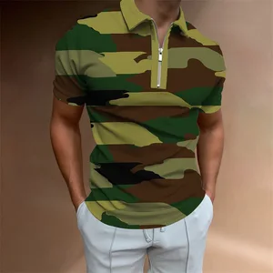 Wholesale Summer Casual Zipper Polo Shirt 3D Printed Short Sleeve Men's T-Shirt