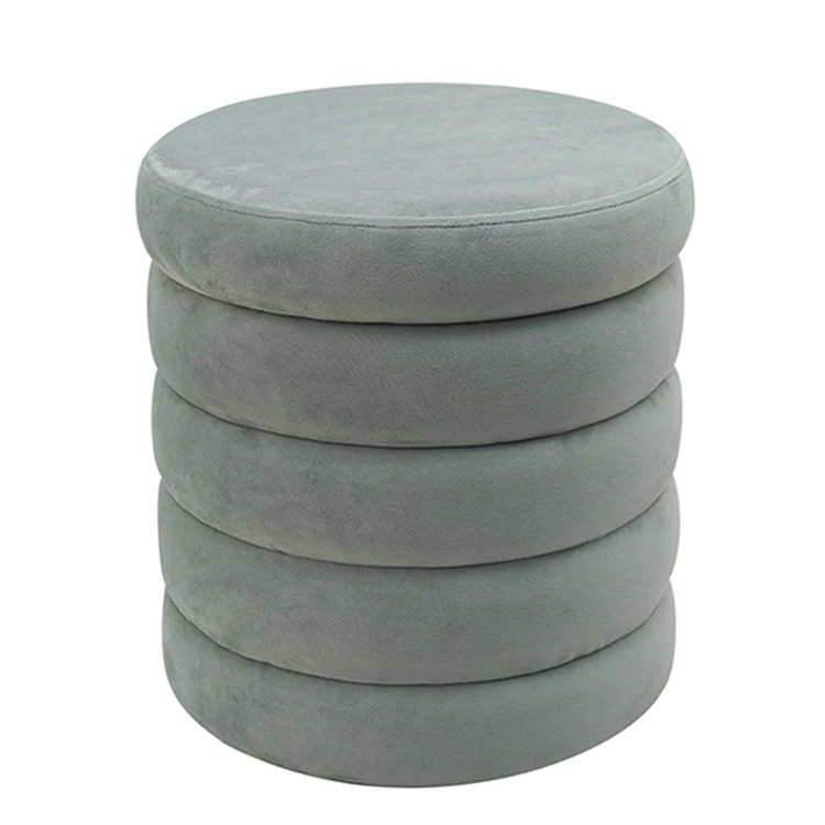 Velvet Stool Soft Ottoman Round Stool Pouffe Ottoman Footstool Blue Velvet Ottoman