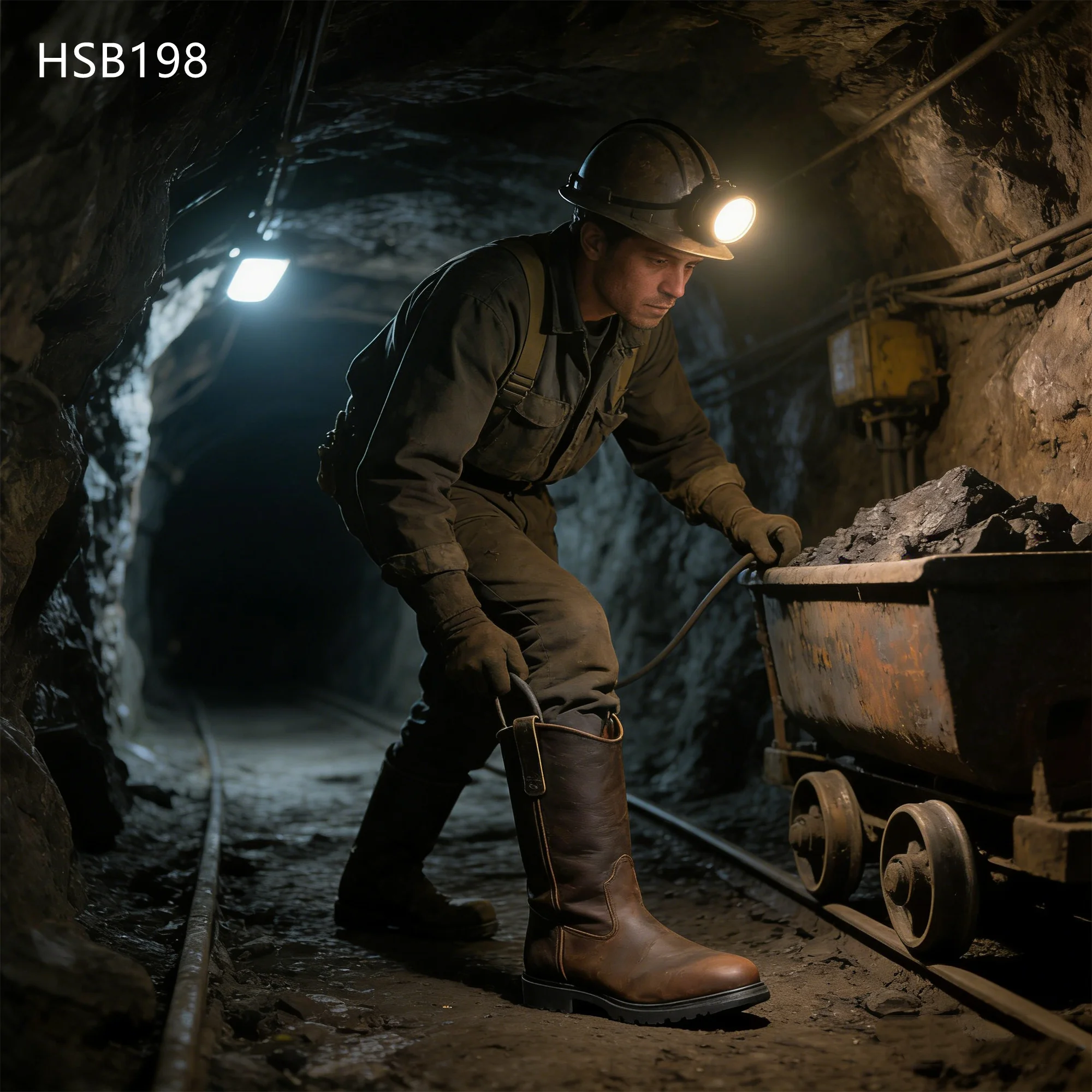 HY, stivali da lavoro di sicurezza per equitazione all'aperto e attività minerarie, stivali alti fino alla metà della gamba con punta in acciaio integrata, adatti al mercato statunitense, modello HSB198