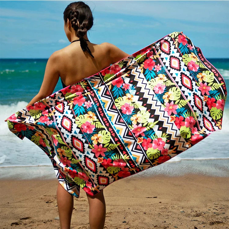 Sand Proof Printed Recycled Beach Towels Microfiber Printed Beach Towel Sand Free Waffle Beach