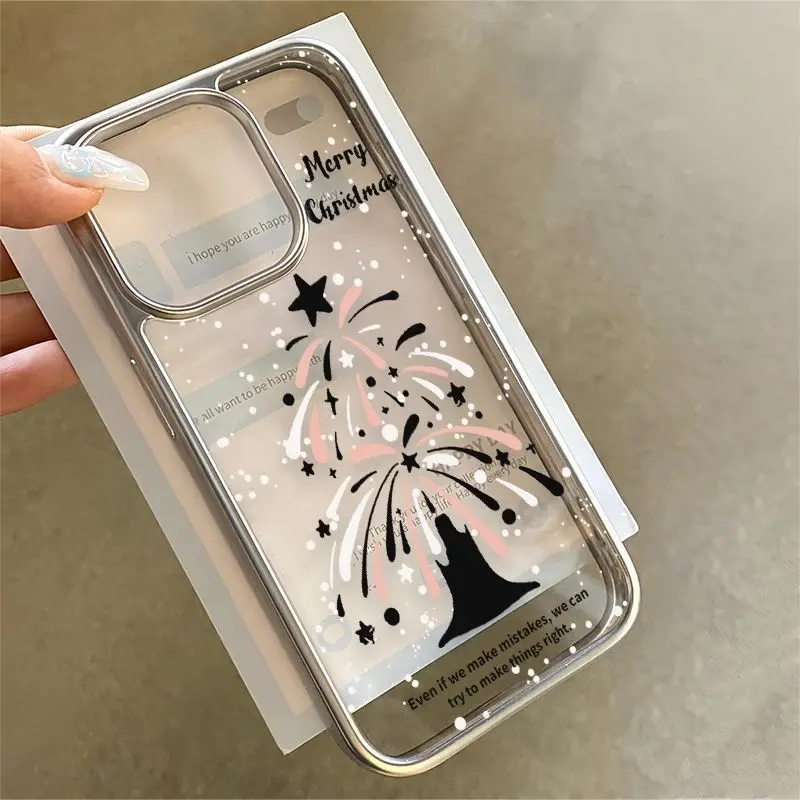 Minimalist Cartoon Fireworks Christmas Tree Drop Protection TPU Mobile Phone Case for iPhone 11 12 13 16 Pro Max Plus Ins Style