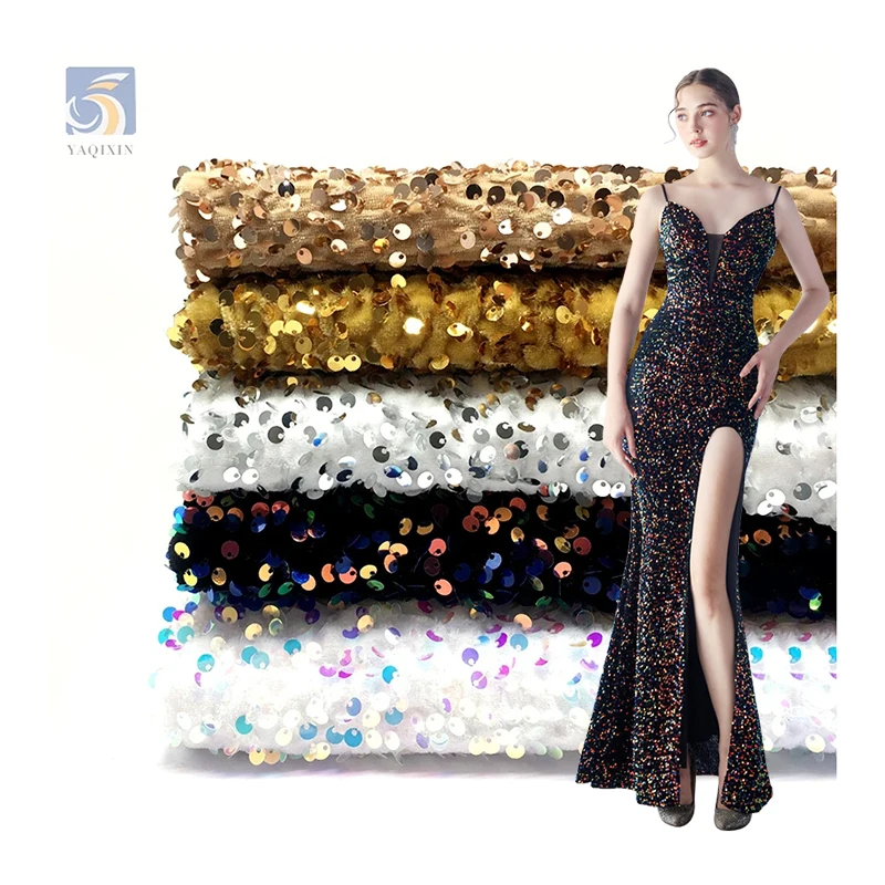 Multi-color 2026 African Velvet Sequined Embroidery Lace Fabric Luxury  Stretch 5mm Shiny Sequin Velvet Fabric