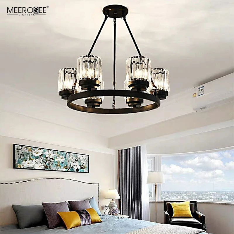 Meerosee Contemporary Crystal Chandeliers for Dining Room Rustic Pendant Lighting Fixture Hanging Round Kitchen Island MD86794