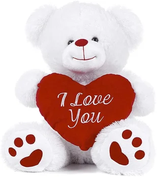 25cm Valentines Stuffed Animals White Teddy Bear Holding a Red heart with I Love You inscribed on it