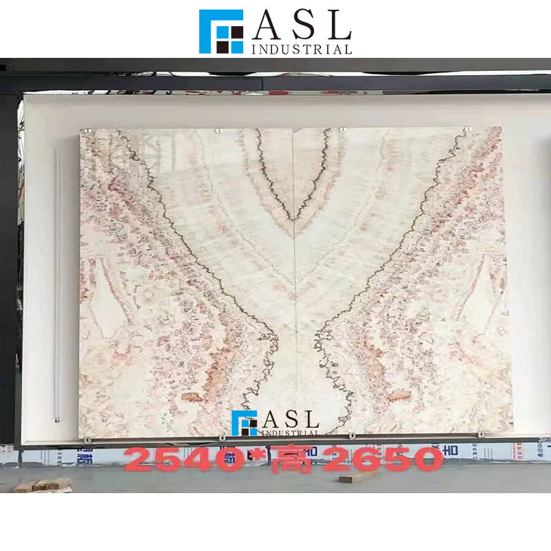 Natural beige brown veins Chinese onyx stone slab wooden jade bookmatch marble slab