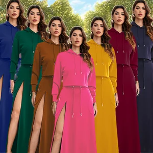 Women's New Fashion Sports Athletic Wear Oversized Hoodie Dress Full Sleeve Plain Multi Colours Solid Pattern Knitting Fabric